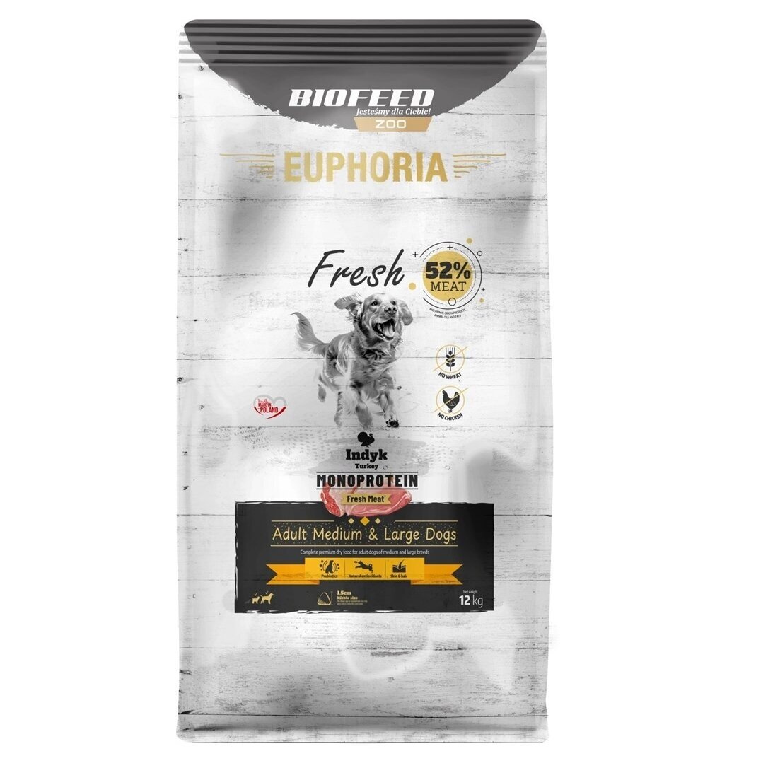 BIOFEED Euphoria Fresh Adult Medium & Large Monoprotein Turkey - sausas šunų ėdalas - 12 kg BIOFEED Euphoria Fresh Adult Medium & Large Monoprotein Turkey - sausas šunų ėdalas - 12 kg