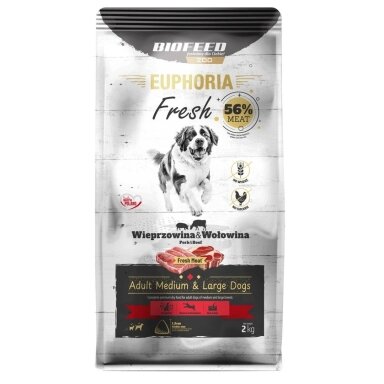 BIOFEED Euphoria Fresh Adult Medium & Large Kiauliena su jautiena - sausas šunų ėdalas - 2 kg