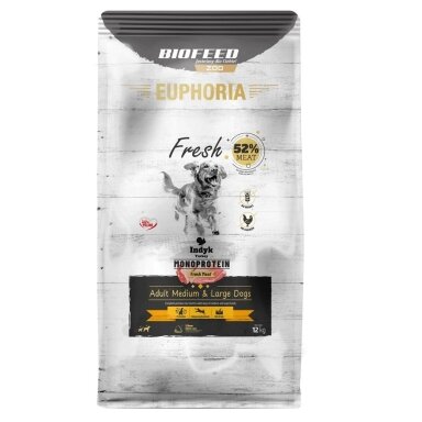 BIOFEED Euphoria Fresh Adult Medium & Large Monoprotein Turkey - sausas šunų ėdalas - 12 kg