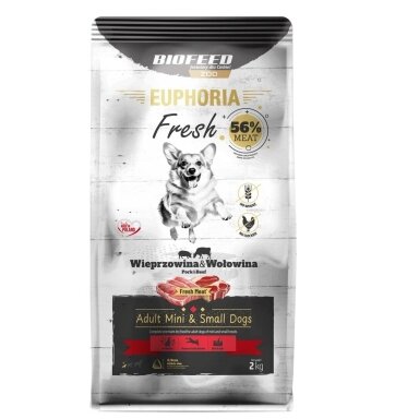 BIOFEED Euphoria Fresh Adult Mini & Small Pork with jautiena - sausas šunų ėdalas - 2 kg