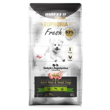 BIOFEED Euphoria Fresh Adult Mini & Small Turkey su ėriena sausas šunų ėdalas - 2 kg