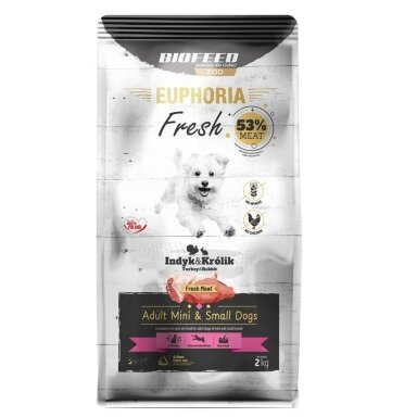 BIOFEED Euphoria Fresh Adult Mini & Small Turkey su triušiena sausas šunų ėdalas - 2 kg