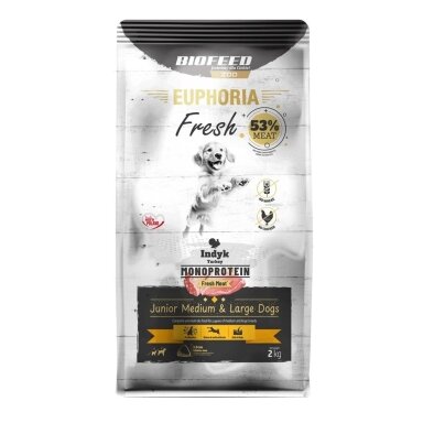 BIOFEED Euphoria Fresh Junior Medium & Large Monoprotein Turkey - sausas šunų ėdalas - 2 kg