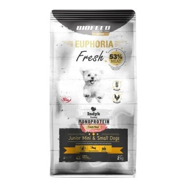 BIOFEED Euphoria Fresh Junior Mini & Small Monoprotein Turkey - sausas šunų ėdalas - 2 kg