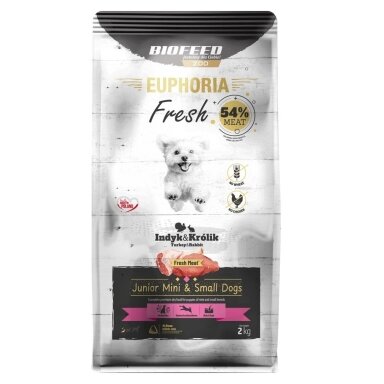 BIOFEED Euphoria Fresh Junior Mini & Small Turkey su triušiena - sausas šunų ėdalas - 2 kg