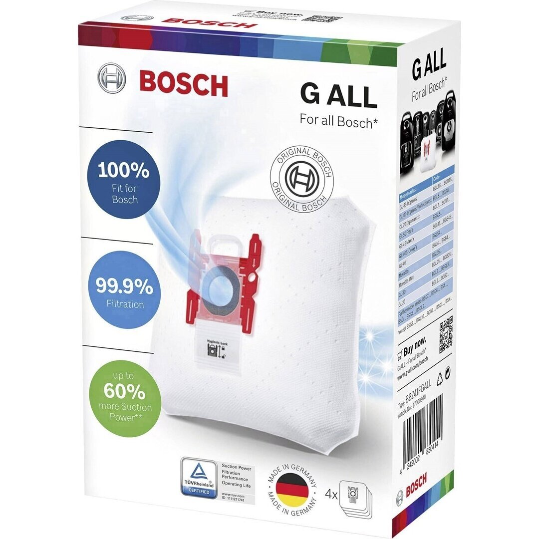 Bosch BBZ41FGALL dulkių siurblio maišeliai PowerProtect, 4 vnt., G ALL tipas Bosch BBZ41FGALL dulkių siurblio maišeliai PowerProtect, 4 vnt., G ALL tipas