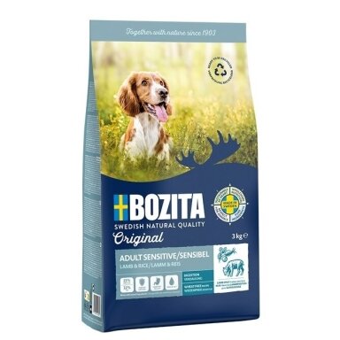 BOZITA Original Sensitive Digestion ėriena ir ryžiai – sausas šunų ėdalas – 3 kg
