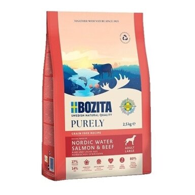 BOZITA Purely Adult Large Beef and Salmon - sausas šunų ėdalas - 2,5 kg