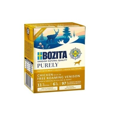 BOZITA Purely Paté Duoprotein vištienos ir elnienos šlapias šunų ėdalas, 370 g