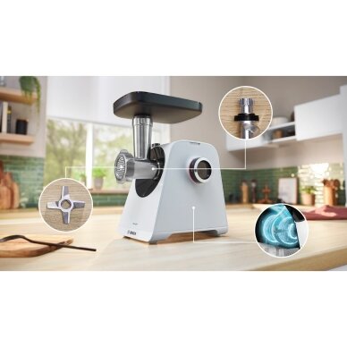 Bosch Serie 4 MFWS420W elektrinė mėsmalė, 1900 W, balta/juoda 1