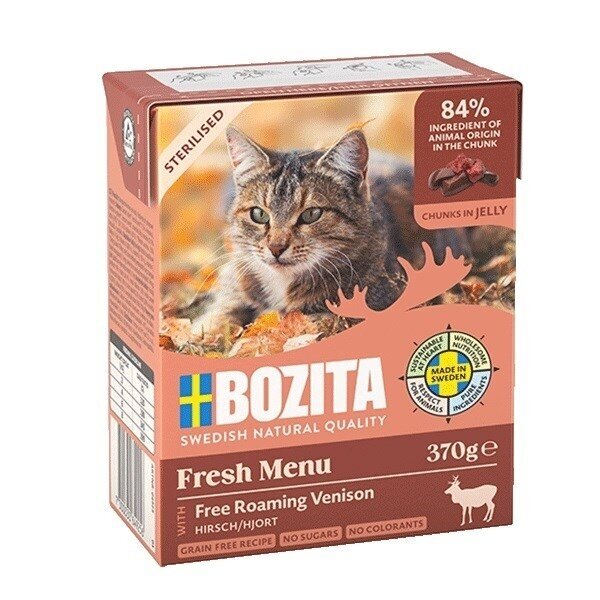 BOZITA Fresh Menu sterilizuotos elnienos šlapias kačių ėdalas, 370 g BOZITA Fresh Menu sterilizuotos elnienos šlapias kačių ėdalas, 370 g