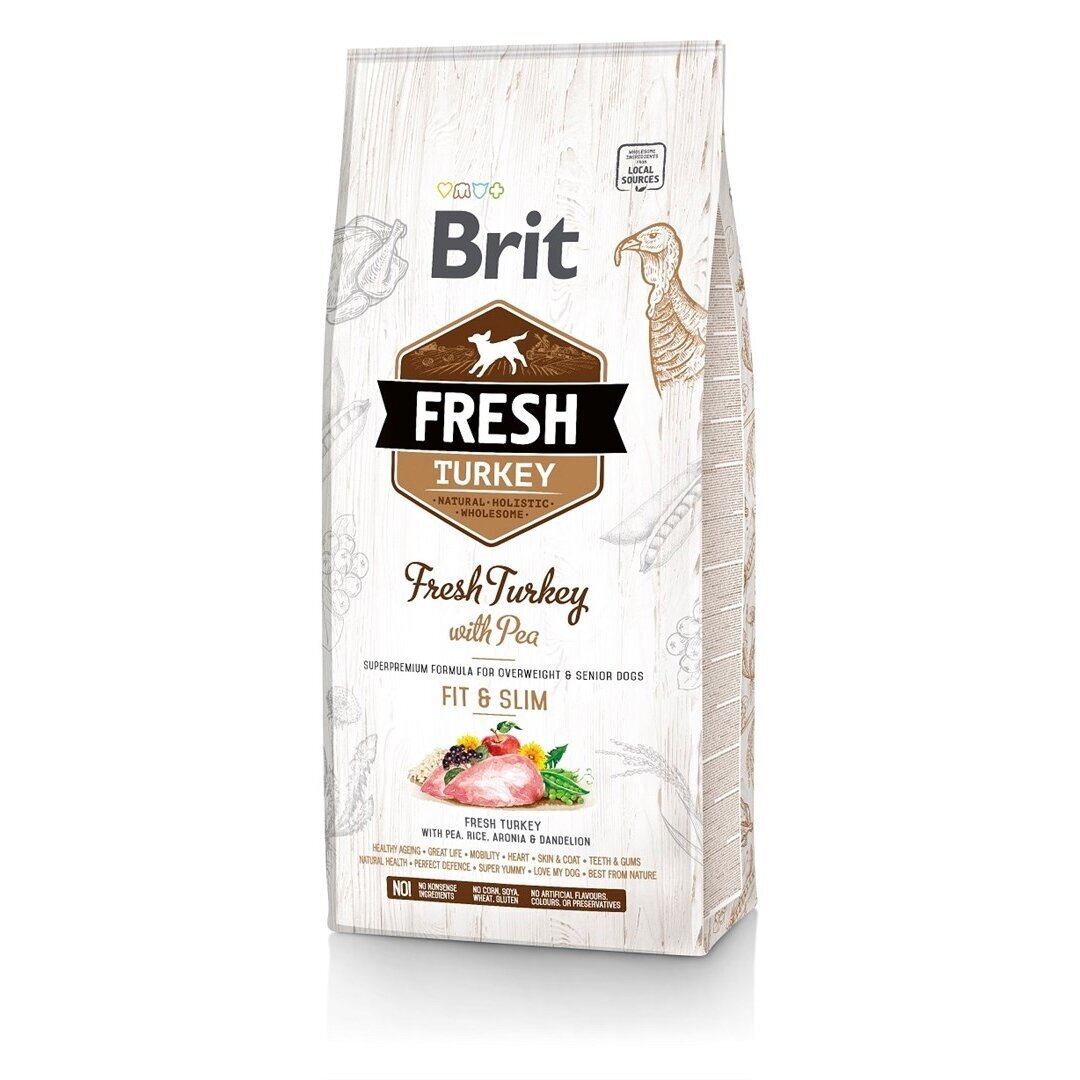 BRIT Fresh Turkey & Pea Fit & Slim - Sausas šunų ėdalas su kalakutiena ir žirneliais - 12 kg