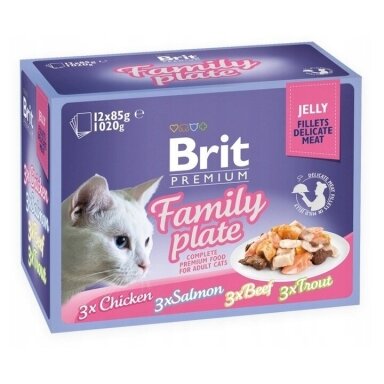 BRIT Premium Family Plate filė želė mišinyje - šlapias katėms skirtas ėdalas - 12 x 85 g