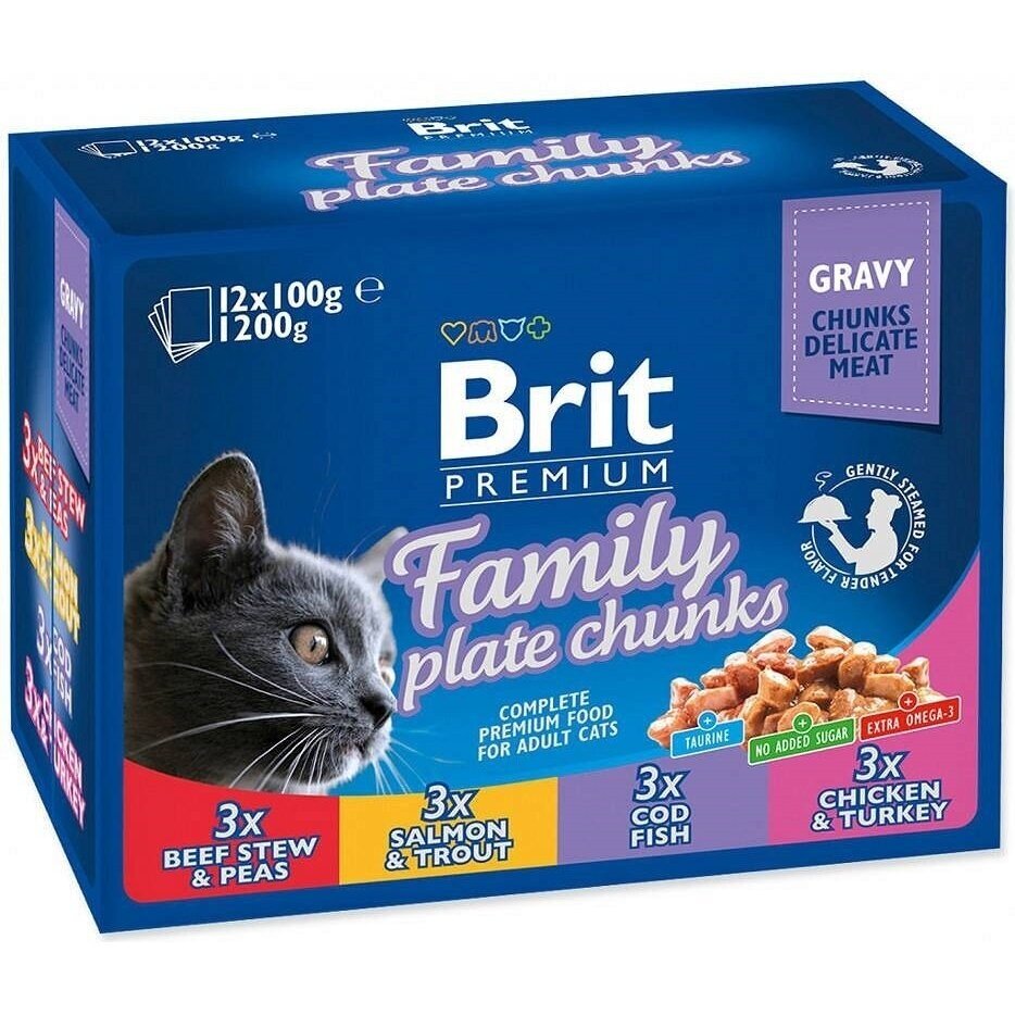 BRIT Cat Pouches Family Plate - šlapias kačių ėdalas - 12 x 100 g