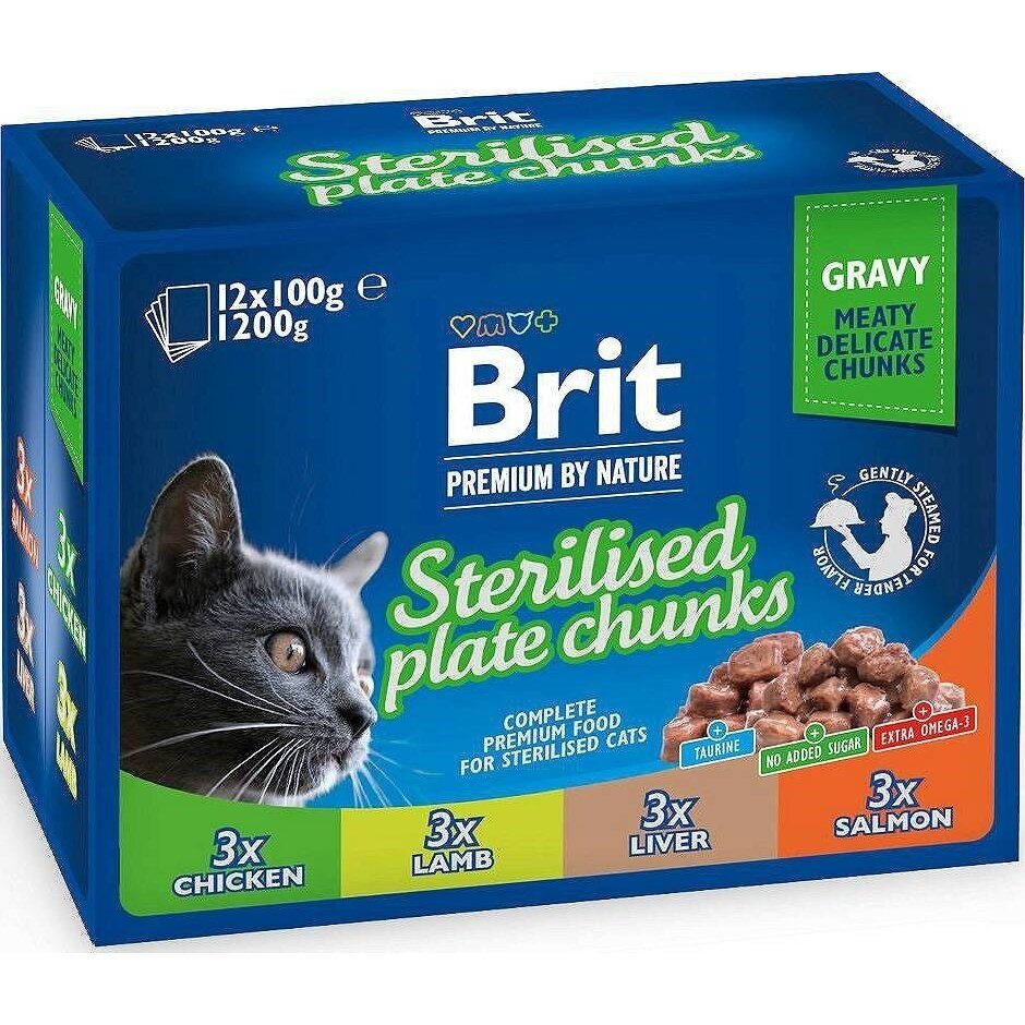 BRIT Premium Cat Sterilised Plate - šlapias kačių ėdalas - 12 x 100 g