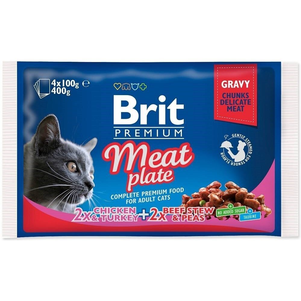 BRIT Premium Cat Meat Plate - šlapias kačių ėdalas - 4 x 100 g