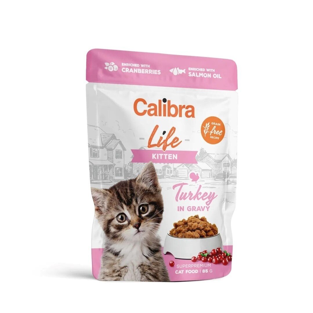 CALIBRA Cat Life kačiukams skirtas šlapias kačių ėdalas su kalakutiena padaže, 85 g