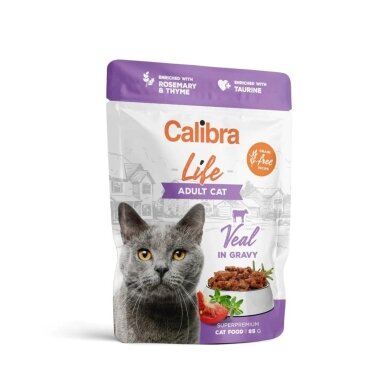 CALIBRA Cat Life suaugusioms katėms skirtas veršienos ėdalas padaže – šlapias kačių ėdalas – 85 g