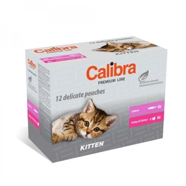 CALIBRA Cat Premium Kitten maišeliai, kelių pakuočių pakuotė – šlapias kačių ėdalas – 12 x 100 g