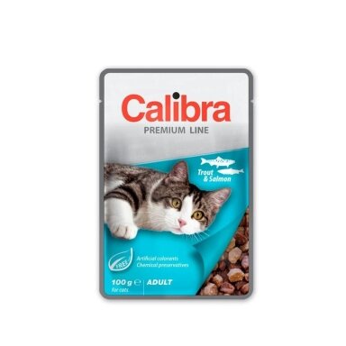 CALIBRA Cat Premium suaugusių kačių ėdalas su upėtakiais ir lašiša - šlapias kačių ėdalas - 100 g