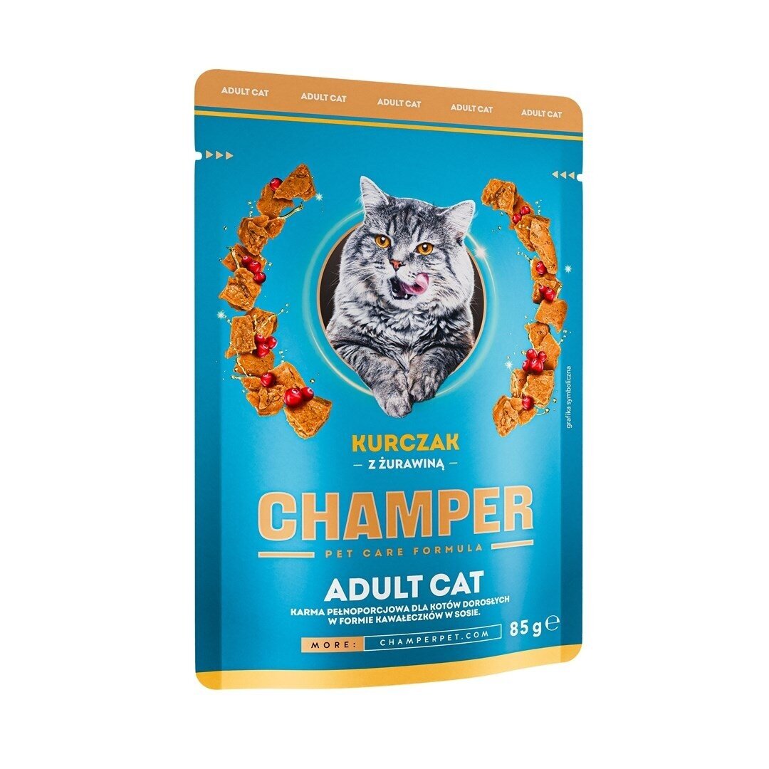 CHAMPER vištiena su spanguolėmis – šlapias pašaras katėms, 85 g CHAMPER vištiena su spanguolėmis – šlapias pašaras katėms, 85 g