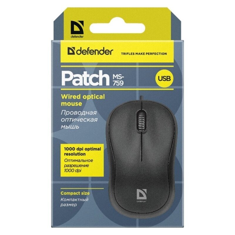 Defender MOUSE PATCH MS-759 BLACK OPTICAL 1000dpi 3P laidinė optinė pelė 3 Defender MOUSE PATCH MS-759 BLACK OPTICAL 1000dpi 3P laidinė optinė pelė 3