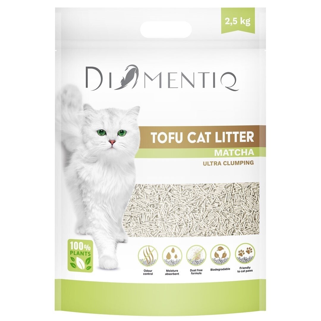 DIAMENTIQ Tofu Matcha Ultra Clumping – augalinis kraikas katėms, 2,5 kg 1