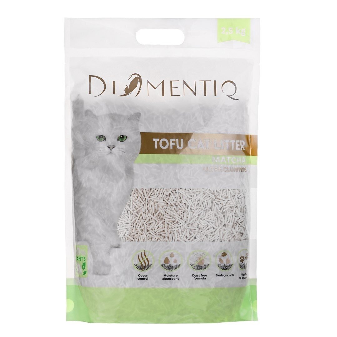 DIAMENTIQ Tofu Matcha Ultra Clumping – augalinis kraikas katėms, 2,5 kg 2