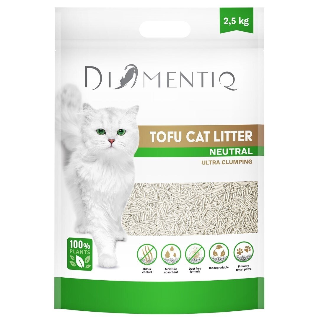 DIAMENTIQ Tofu Neutral Ultra Clumping – augalinis kraikas katėms, 2,5 kg 1 DIAMENTIQ Tofu Neutral Ultra Clumping – augalinis kraikas katėms, 2,5 kg 1