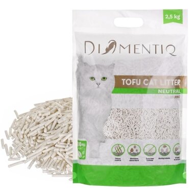 DIAMENTIQ Tofu Neutral Ultra Clumping – augalinis kraikas katėms, 2,5 kg
