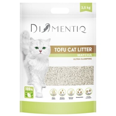 DIAMENTIQ Tofu Matcha Ultra Clumping – augalinis kraikas katėms, 2,5 kg 1