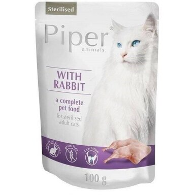 DOLINA NOTECI Piper Animals sterilizuotų triušių šlapias kačių ėdalas - 100 g