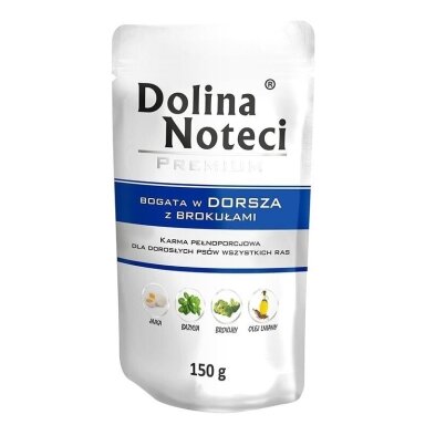 Dolina Noteci Premium - šlapias šunų ėdalas, gausus menkių ir brokolių - 150 g