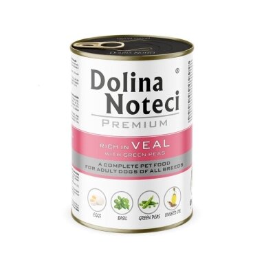 DOLINA NOTECI Premium - šlapias šunų ėdalas su veršiena ir žaliaisiais žirneliais - 400 g