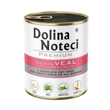 DOLINA NOTECI Premium – šlapias šunų ėdalas su veršiena ir žaliaisiais žirneliais – 800 g