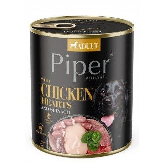 DOLINA NOTECI Piper vištienos širdelės su špinatais - šlapias šunų ėdalas - 800 g DOLINA NOTECI Piper vištienos širdelės su špinatais - šlapias šunų ėdalas - 800 g