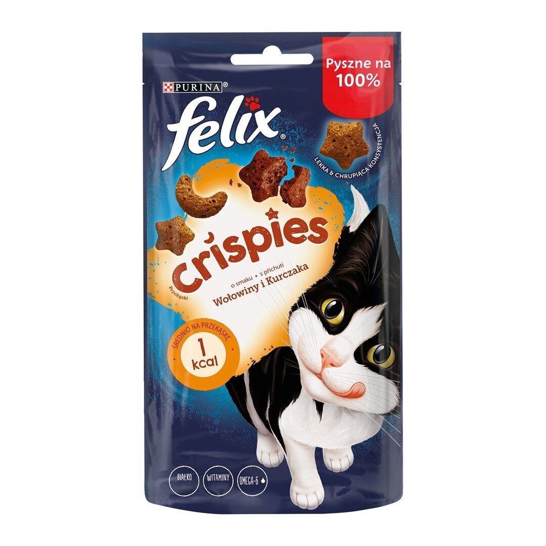 FELIX Crispies jautienos ir vištienos sausas kačių ėdalas, 45 g FELIX Crispies jautienos ir vištienos sausas kačių ėdalas, 45 g