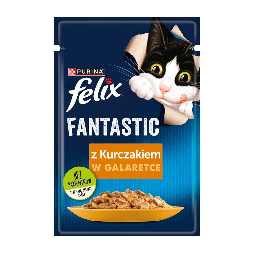 FELIX Fantastic šlapias kačių ėdalas su vištiena drebučiuose, 85 g