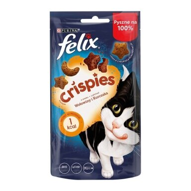 FELIX Crispies jautienos ir vištienos sausas kačių ėdalas, 45 g