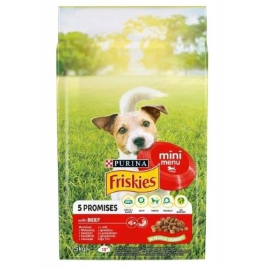 FRISKIES Mini Menu jautienos ir daržovių sausas šunų ėdalas - 1,5 kg