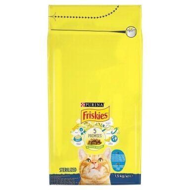 FRISKIES sterilizuota lašiša ir tunas su daržovėmis - sausas kačių ėdalas - 1,5 kg