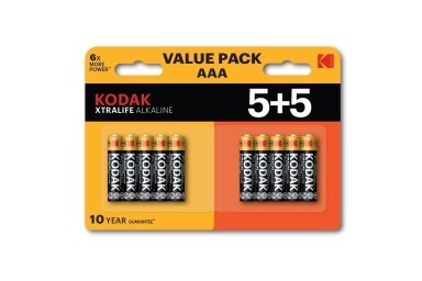 Kodak XTRALIFE Alkaline AAA Batterien, 10 Stück (5+5 Packung)