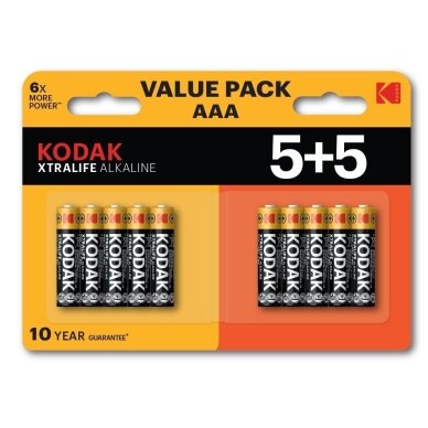 Kodak XTRALIFE leelispatareid AAA, 10 tk (5+5 pakend) Kodak XTRALIFE leelispatareid AAA, 10 tk (5+5 pakend)