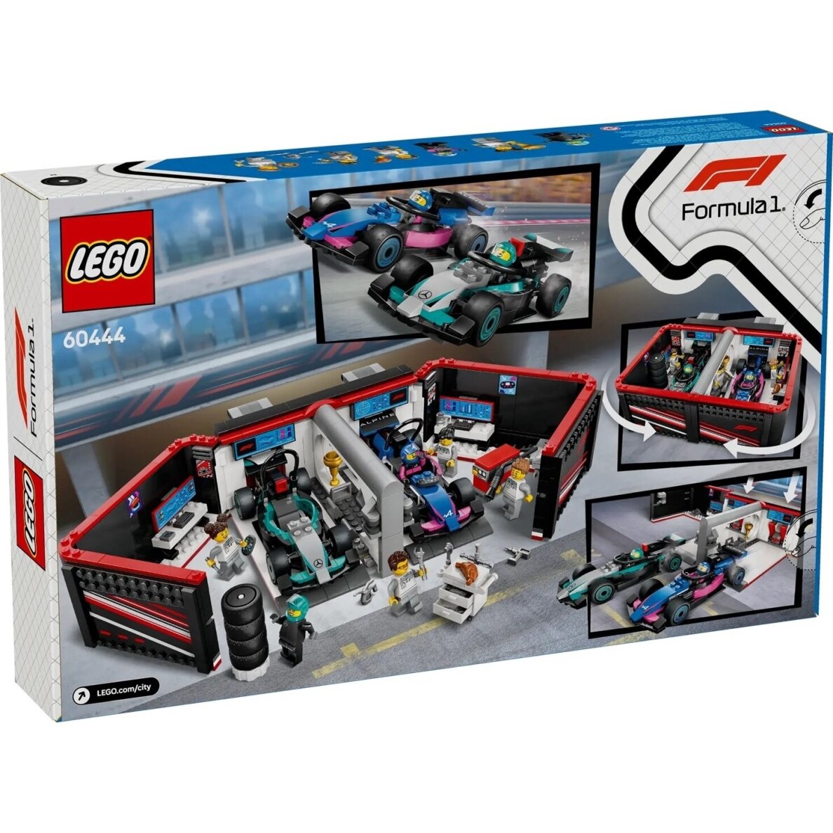 LEGO City 60444 F1 garažas su Mercedes-AMG ir Alpine automobiliais 1
