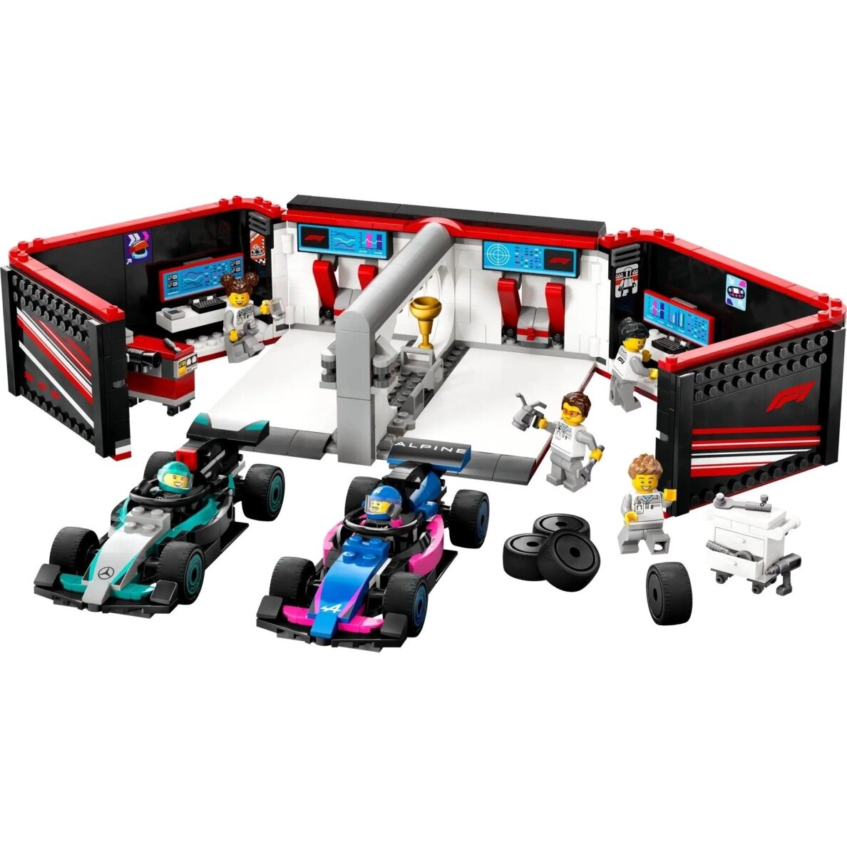 LEGO City 60444 F1 garažas su Mercedes-AMG ir Alpine automobiliais 2