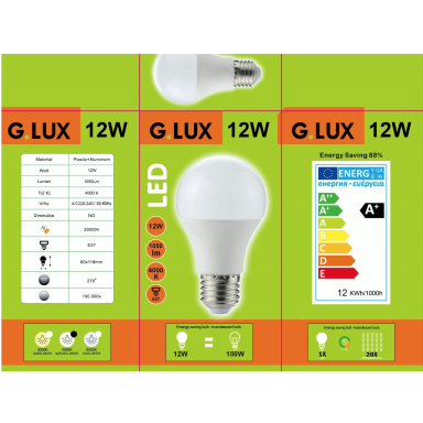 LED 12W Lemputės GR-LED-A60 4000K LINEAR