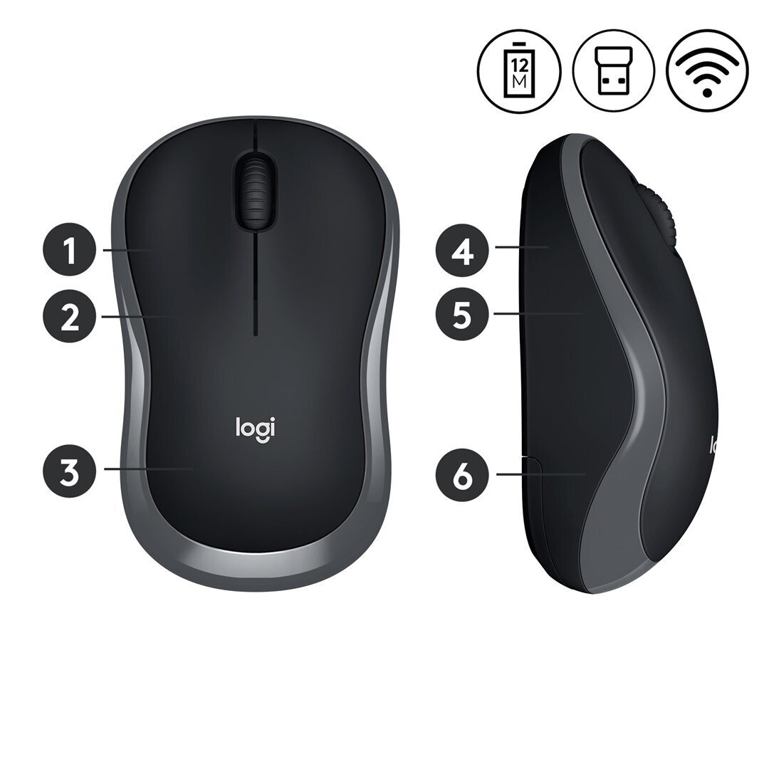 Logitech M185 belaidė optinė pelė, pilka 2