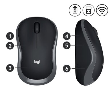 Logitech M185 belaidė optinė pelė, pilka 2 Logitech M185 belaidė optinė pelė, pilka 2