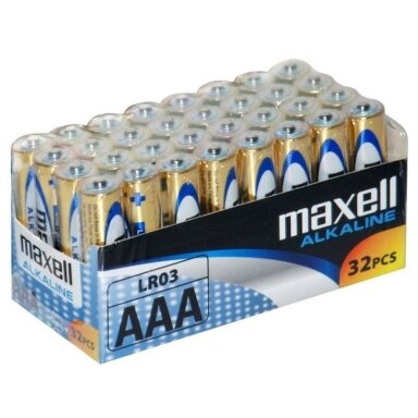 MAXELL ALKALINE LR03 AAA šarminės baterijos, folijos dėžutė, 32 vnt. (8 pakuotės po 4 vnt.)
