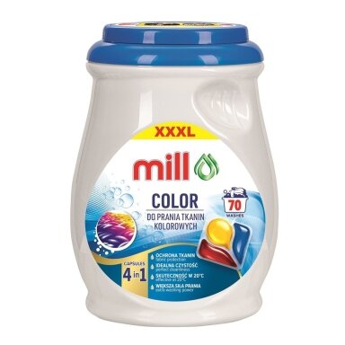 MILL PROFESSIONAL 3 kamerų spalvotų skalbinių skalbimo kapsulės, 70 vnt.